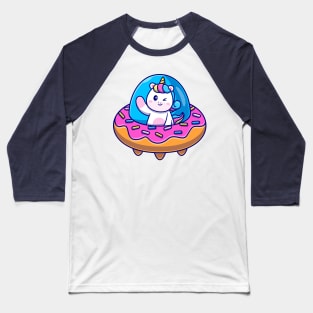 Cute Unicorn Flight With Donut UFO Cartoon Baseball T-Shirt